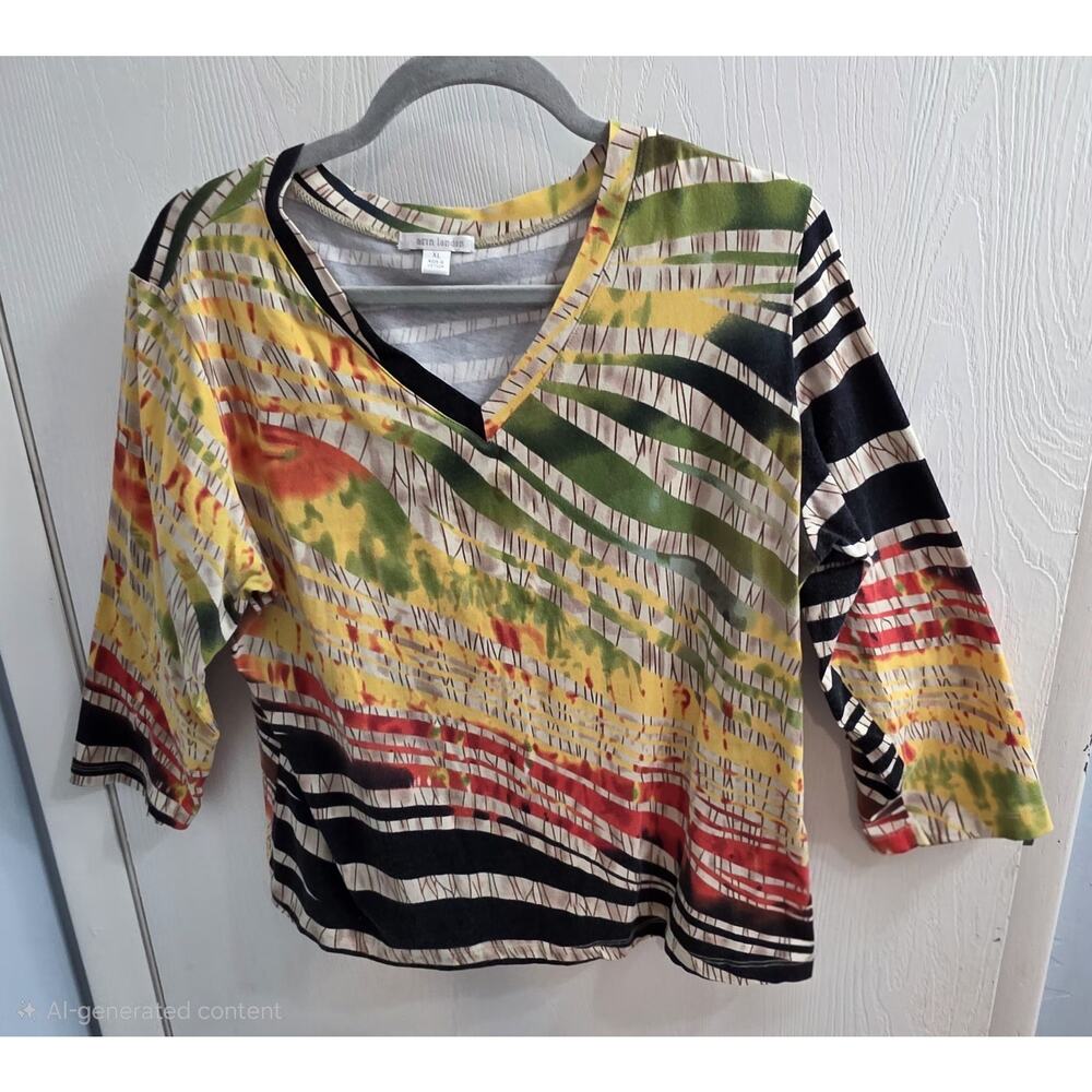 Erin London Womans Blouse Top Multicolor XL Colorful Abstract Design